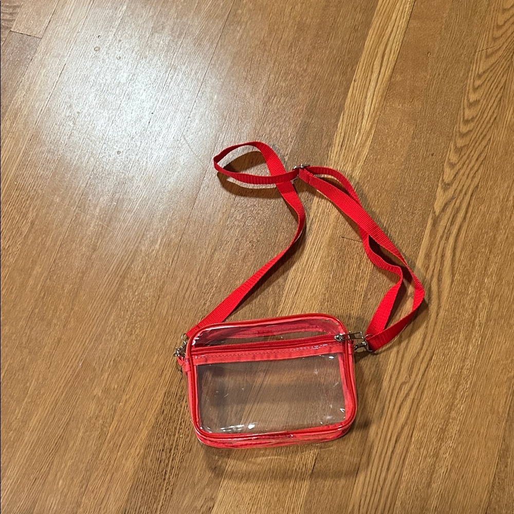 Clear Crossbody Bag with Red Strap